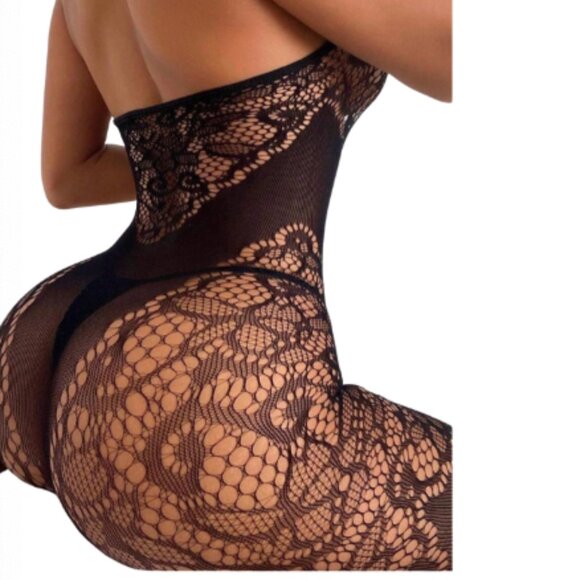 Sultry Elegance Bodystocking - Exquisite Off-Shoulder Fishnet Lingerie - Picture 3 of 3